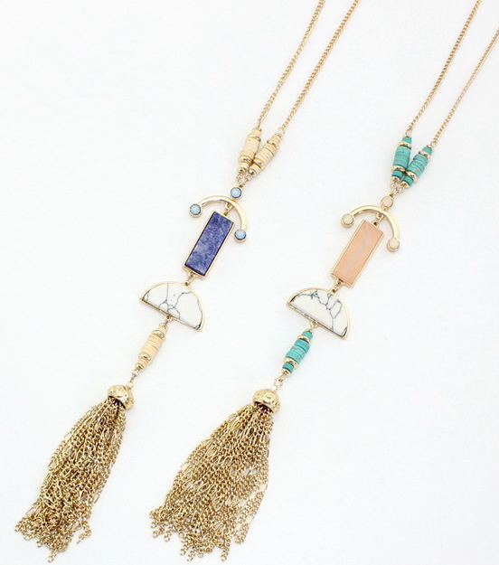 Multi semi stones tassel pendant necklace natural stone mosaic jewelry long tassel luxurious roll bead necklace horn delicate design, Silver
Multi semi stones tassel pendant necklace natural stone mosaic jewelry long tassel luxurious roll bead necklace horn delicate design, Silver
