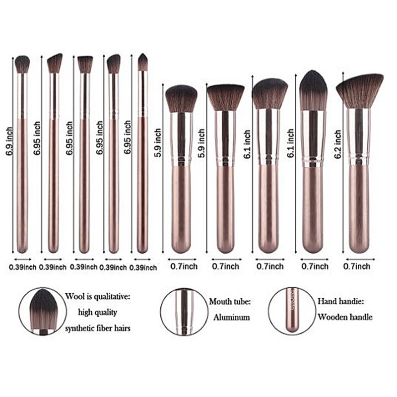 Profession 10Pcs Wooden Handle Synthetic Fiber Precision Kabuki Foundation Cosmetic Tools Makeup Brushes Set in Multicolor Options Drop Ship