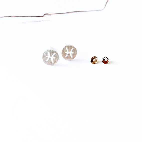 10Pair- S026 Zodiacal Pisces Earrings Signs Zodiac Constellation Earrings Horoscope Astrology Disc Coin Stud Earrings for Birthday Gifts