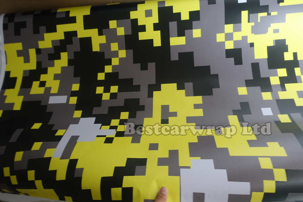 Yellow white Digital Tiger Camo Vinyl Car Wrap Styling With air bubble Free Pixel Camouflage Graphic Car Sticker Film 1.52x5m/10m/20m/ 30m