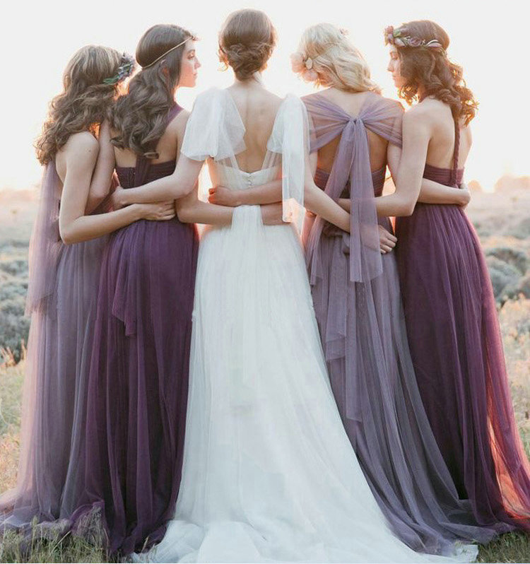 Soft Tulle long Convertible Bridesmaid Dresses Purple 2019 Pleated Wedding Guest Dress Vestido Madrinha Sukienka Wesele
