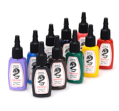 10 Colors/Bottles Tattoo Ink Pigment Set Kits for Body Art Tattoo 15ml 1/2 OZ Professinal Beauty Makeup Tattoo Inks Free Shipping