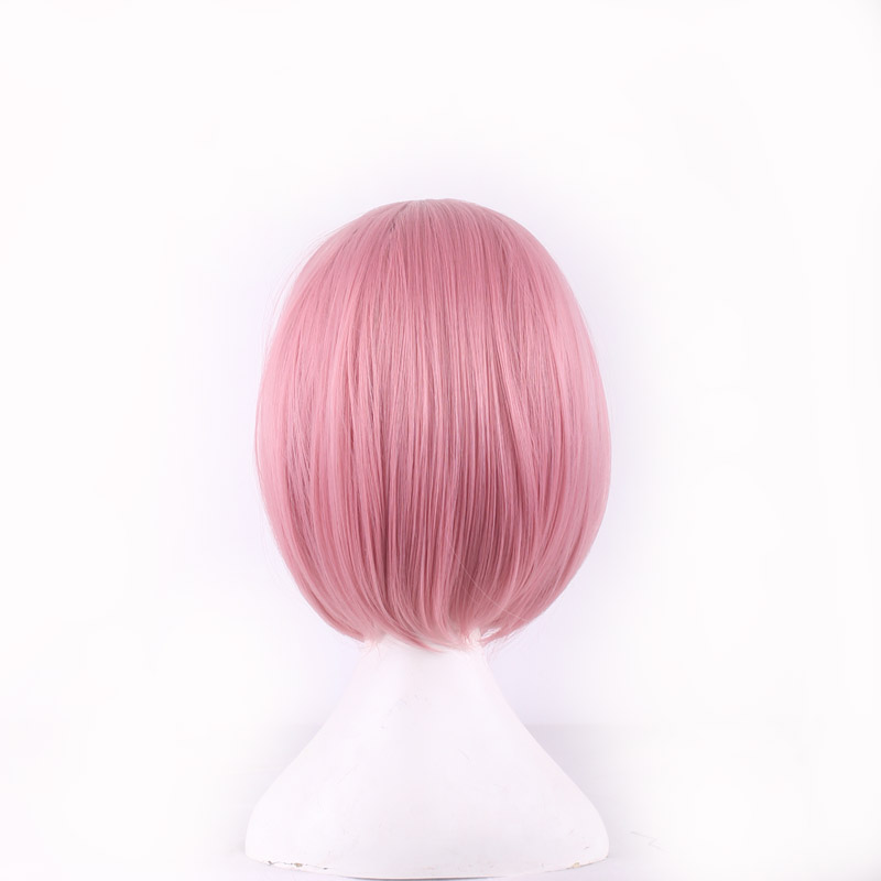 short pink wig women straight fiber hair WoodFestival synthetic high quality bob wigs with bangs anime cosplay 14inch/35cm
