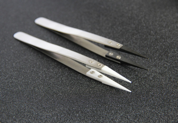 Best quality 100Pcs Black White Ceramic Tweezers Non-Conductive Heat Resistant Tweezers Stainless Steel Ceramic Tweezers E Cigarette Tools