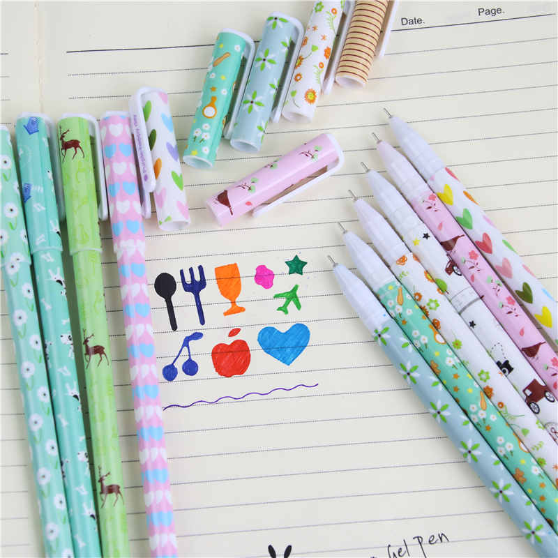Wholesale-10 Pcs Fresh Style Kawaii Animal Print Gel Ink Pen Promotional Gift Stationery School Office Supply