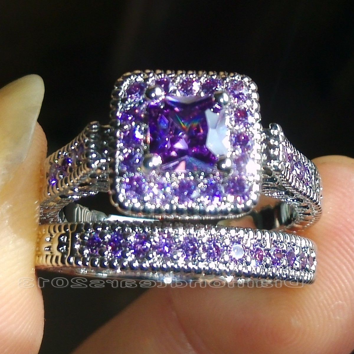 Princess Cut Amethyst Set: 2024 Bridal Engagement Ring Set