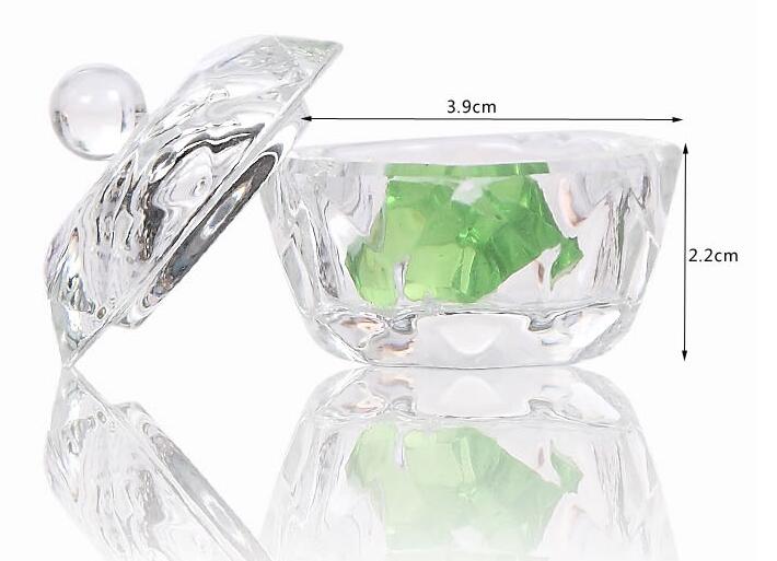 Nail Art Acrylic Crystal Glass Dappen Dish Bowl Cup with Cap Liquid Glitter Powder Caviar round KD1