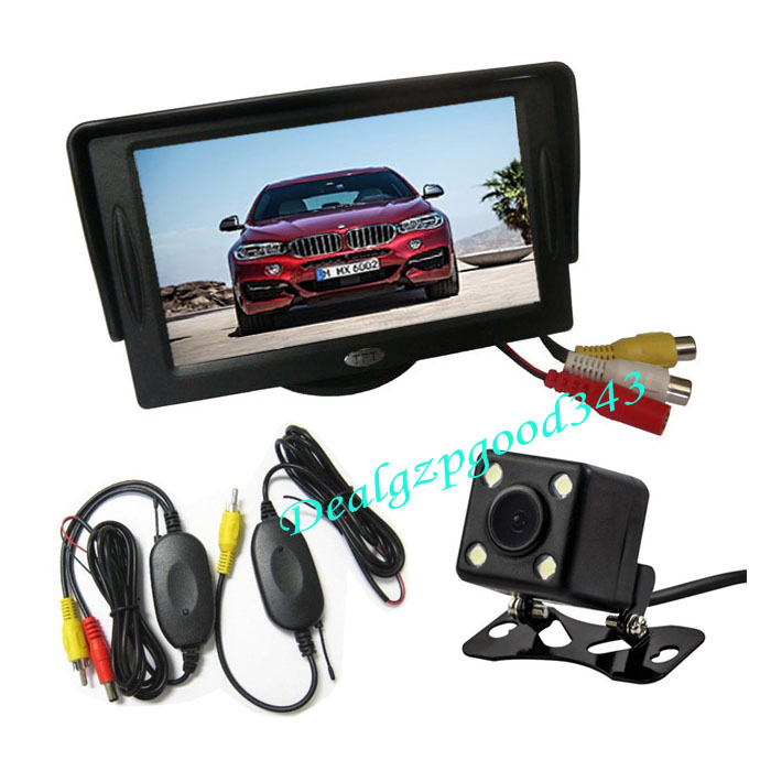 4.3" Car LCD Monitor + Wireless 4 LED Reverse Parking Backup Camera 170° Car Rear View Kit New 10pcs/lot