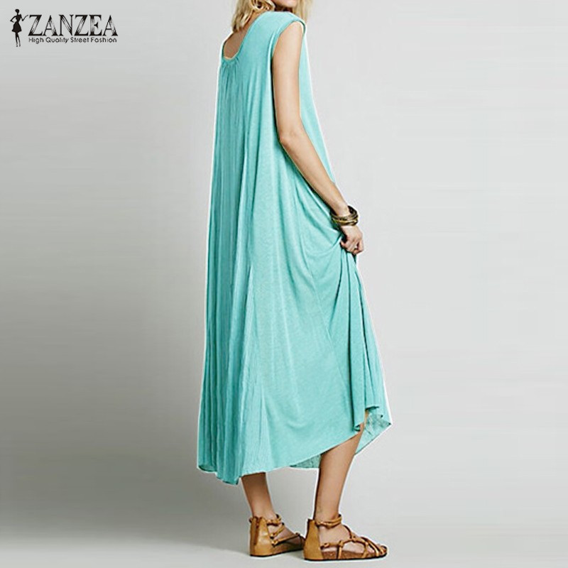 Wholesale- ZANZEA Fashion 2017 Women Dress Sleeveless Cotton Long Maxi Party Dresses Casual Loose Beach Vestidos Plus Size S-5XL