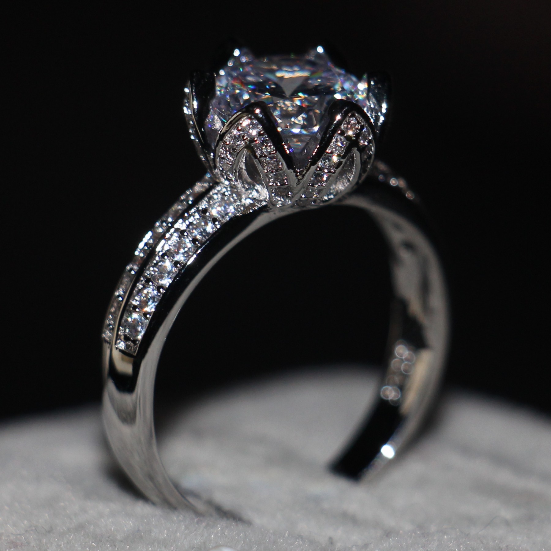 Vecalon Flower Jewelry ring Round cut 3ct Simulated diamond Cz 925 Sterling Silver Engagement wedding Band ring for women