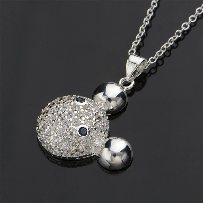 Free shipping bear pendant necklace white gemstone sterling silver plate necklace STSN541,hot sale fashion 925 silver necklace factory