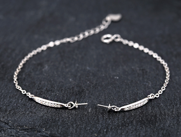 Real Sterling Silver 925 Plated White Gold Semi Mount Women Bracelet Chain Semi Mount for pearl or Round Bead Fine Jewelry Setting