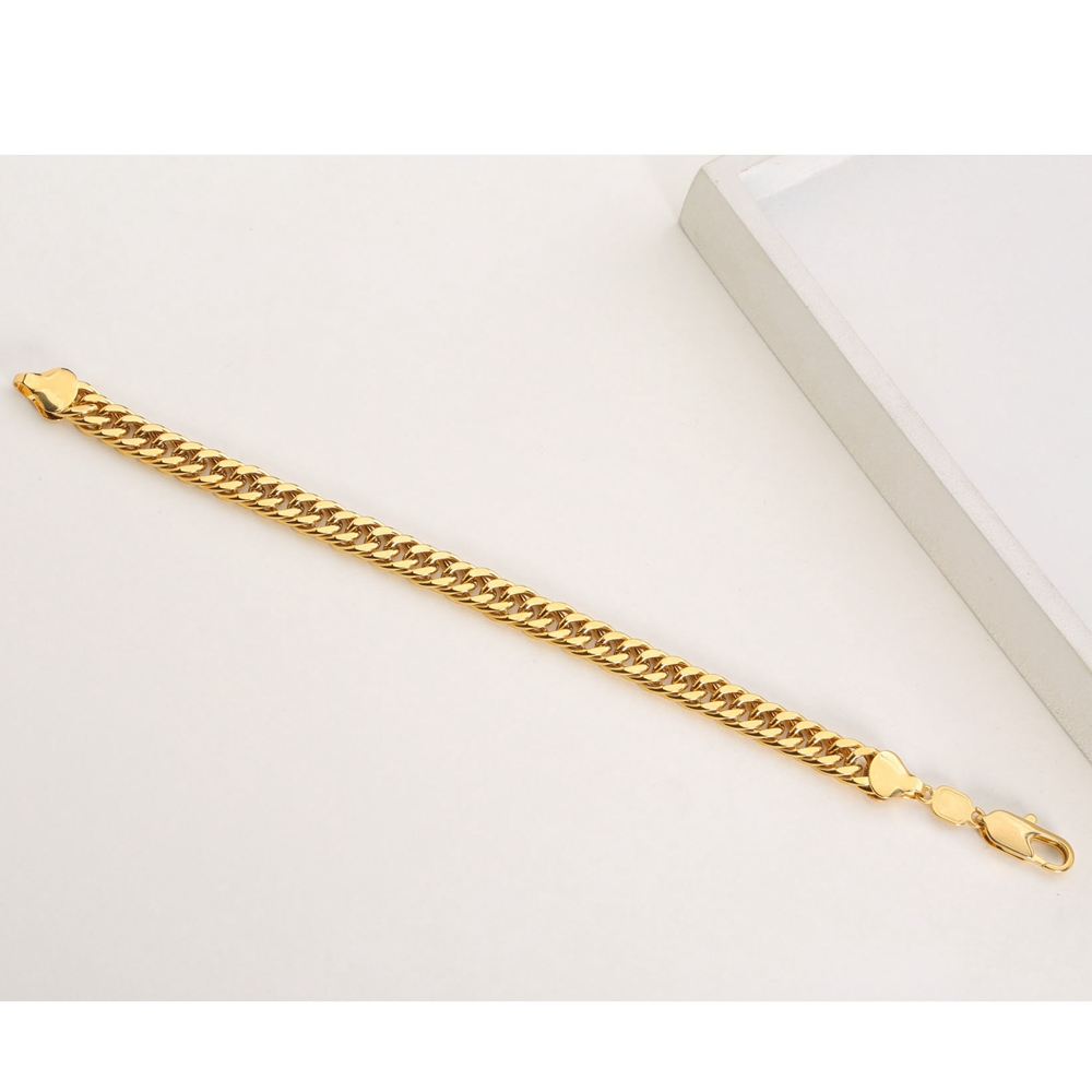 Thick Chain Bracelet 18k Yellow Gold Filled Mens Bracelet Double Curb Chain 9"
