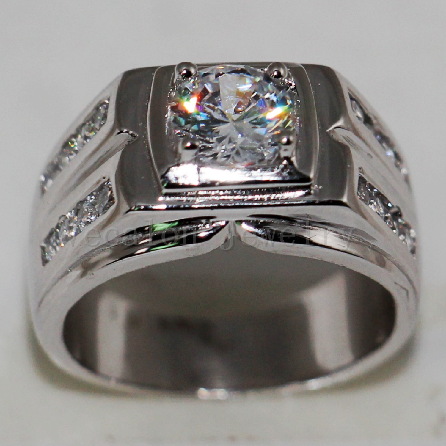 Vecalon Handmade Engagement Wedding Band ring for men Solitaire 2ct Simulated diamond Cz 925 Sterling Silver male Party ring