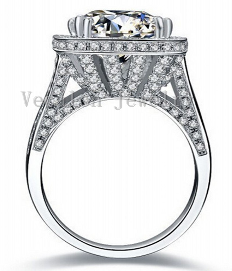 Vecalon Engagement Wedding band Ring for Women Cushion cut 10ct Simulated diamond 192pcs Cz 14KT White Gold Filled Finger ring