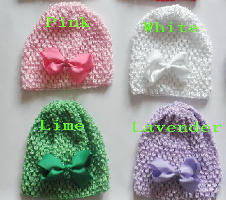 20pcs baby Infant waffle crochet hats hair bows clips sunny soft toddler beanie with 3" bows stretch caps feshion hot sell MZ9114