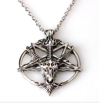 Baphomet Inverted Pentagram Goat Head Pendant Necklace Baphomet LaVeyan LaVey Satanism Occult Metal Pendant
Baphomet Inverted Pentagram Goat Head Pendant Necklace Baphomet LaVeyan LaVey Satanism Occult Metal Pendant