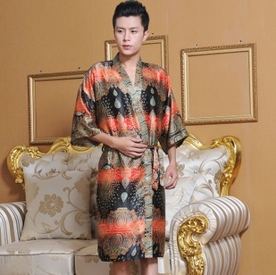 Wholesale-1pcs men robes bathrobe plus size Manview robe for man mens sexy sleepwear male kimono silk free shipping Silk bathrobe men