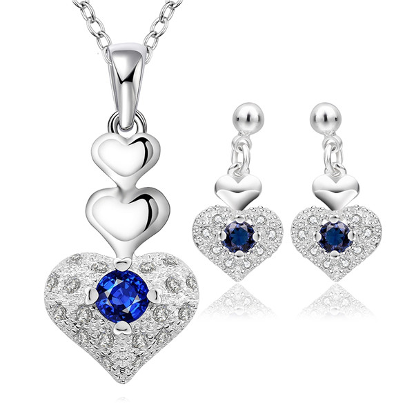Brand new high grade 925 sterling silver Zircon Heart Set - Blue jewelry sets DFMSS772 Factory direct sale free shipping wedding