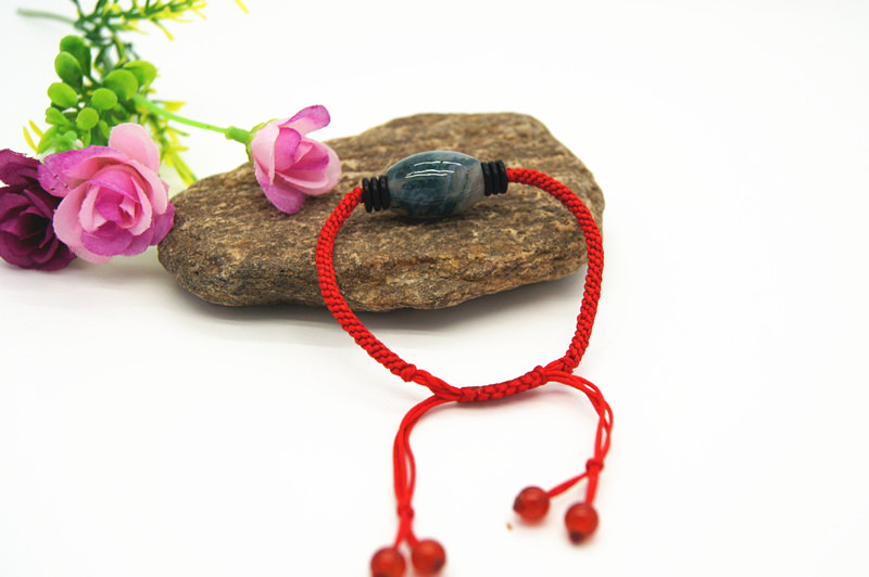 Pure hand-woven red snake knot + coconut shell natural aquatic agate, (drum type) charm bracelet