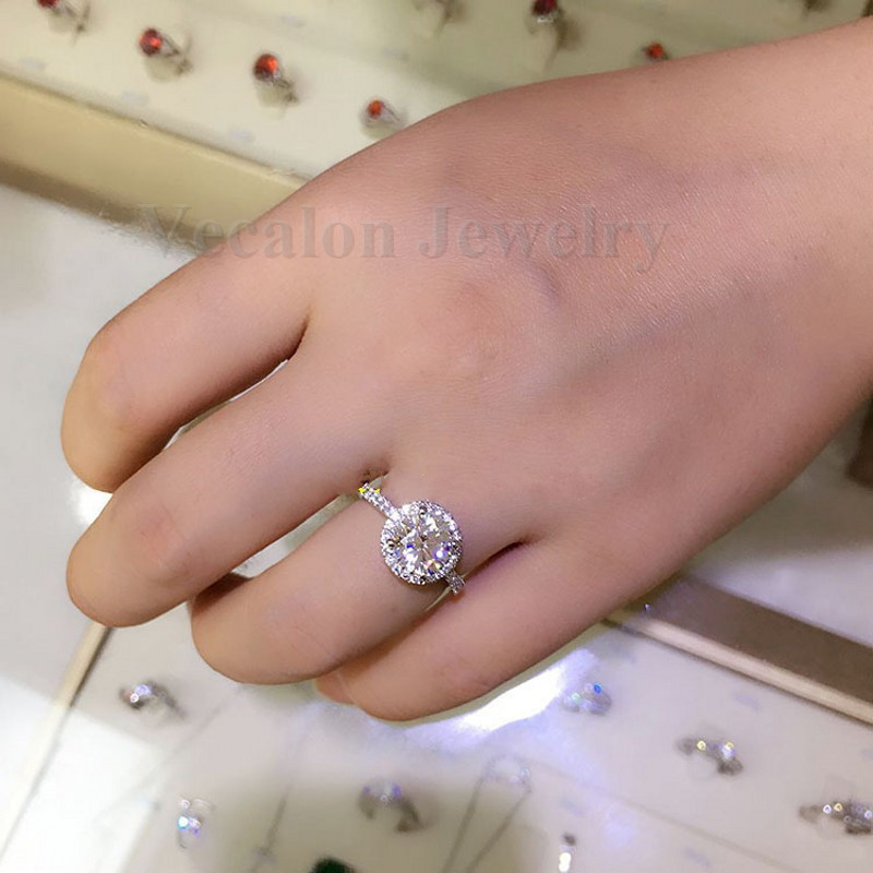 Vecalon Genuine Women Jewelry ring 2ct Simulated diamond Cz 925 Sterling Silver Engagement wedding Band ring for women Gift