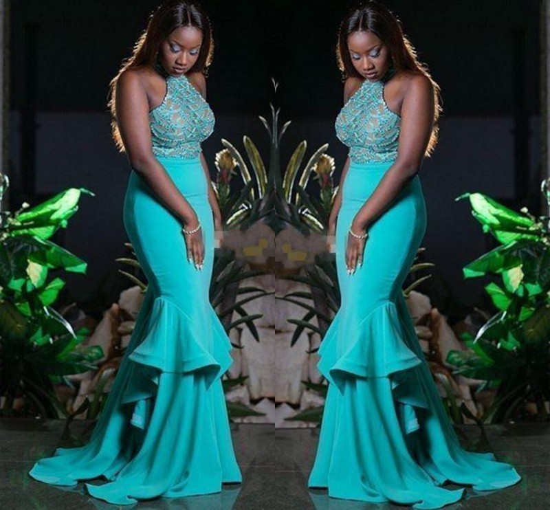 Turquoise Green Beading Halter Prom Dresses Sexy Backless Mermaid Evening Gowns Plus Size Black Girls Formal Party Gowns, Blue
Turquoise Green Beading Halter Prom Dresses Sexy Backless Mermaid Evening Gowns Plus Size Black Girls Formal Party Gowns, Blue