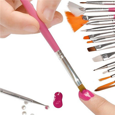 Pink 15Pcs Design DIY Acrylic Painting Tool UV Gel Pen Polish Nail Art Brush Set #R56