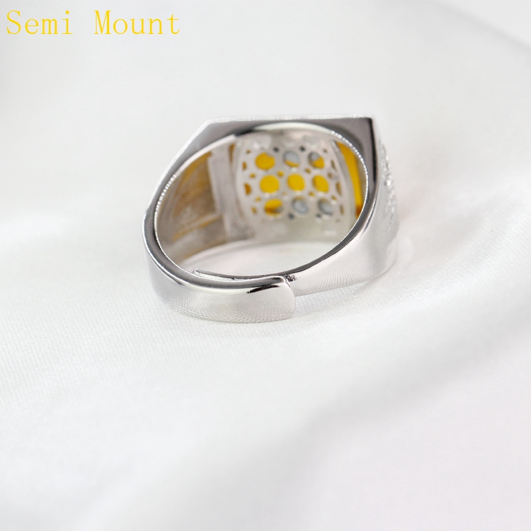 925 Sterling Silver Engagement Wedding Men Ring Semi Mount Ring for 10x14mm 11x15mm Princess Cabochon Amber Lapis Lazuli DIY Stone Setting