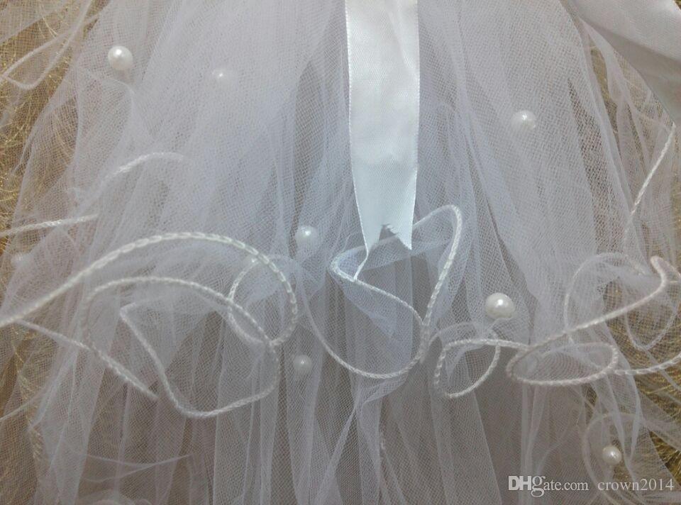 Three Layered White Pageant Veils For Little Girls Flower Girl Veil For Weddings Cute Beaded Princess With Bow Prom