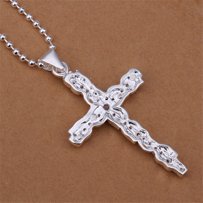 High grade Odd shaped insets cross Men white gemstone sterling silver necklace STSN359,fashion 925 silver necklace factory direct sale