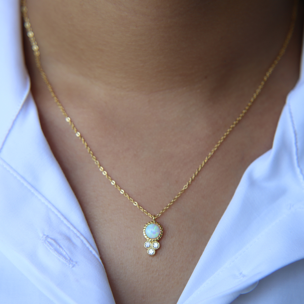 simple delicate cross thin chain 925 sterling silver white fire opal round pendant silver gold women necklace