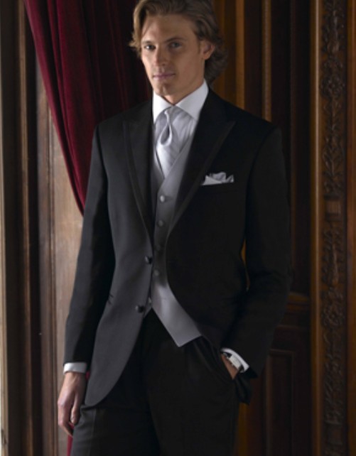 New Design Black Groom Tuxedos Groomsmen Best Man Suits Mens Wedding Blazer Suits (Jacket+Pants+Vest+Tie) NO:540