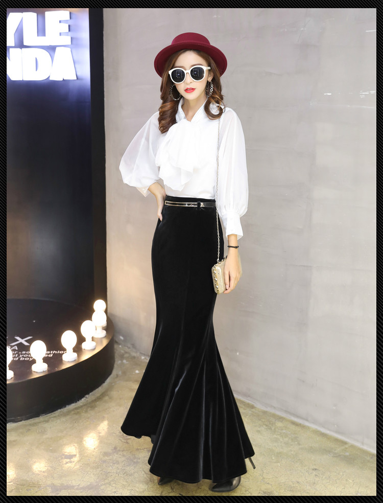 Womens party autumn new high waist bodycon sexy velvet mermaid maxi long skirt plus size XSSMLXLXXL3XL