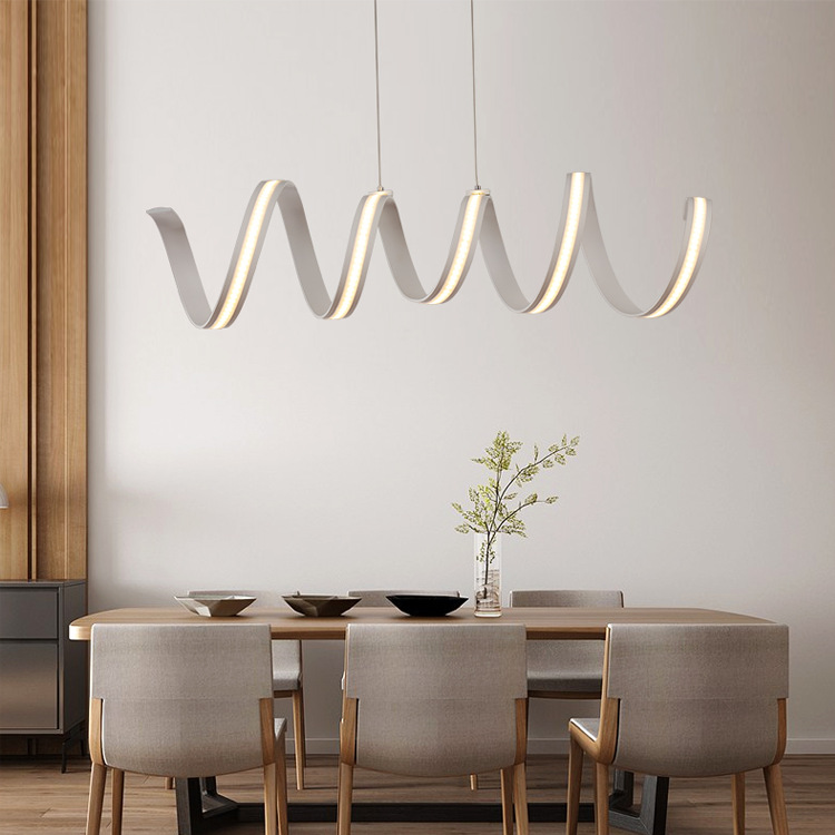 Modern Aluminum LED Pendant Spring Acrylic Light Wave Chandeliers Lighting Dinning Room Bar Fixture Stepless Dimmable Indoor Lights