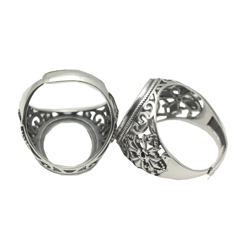 Beadsnice Thailand Silver Rings DIY Ring Setting Antique Style Filigree Ring Base for Oval Stones Sterling Silver Rings wholesale ID 34080
