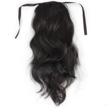 Short high malaysian virgin hair clip in hair Ribbon wrap around loose wave poney tail hairpieces real hair tail extension natural 1b