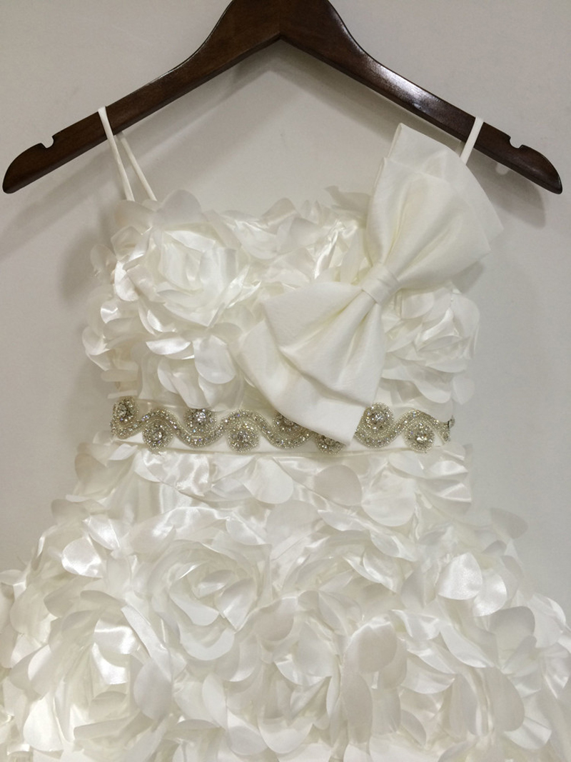Sexy Princess Crystal Beading Ball Flower Girl Dresses with Bow Hi-Lo Girls Pageant Gown First Communion BF04