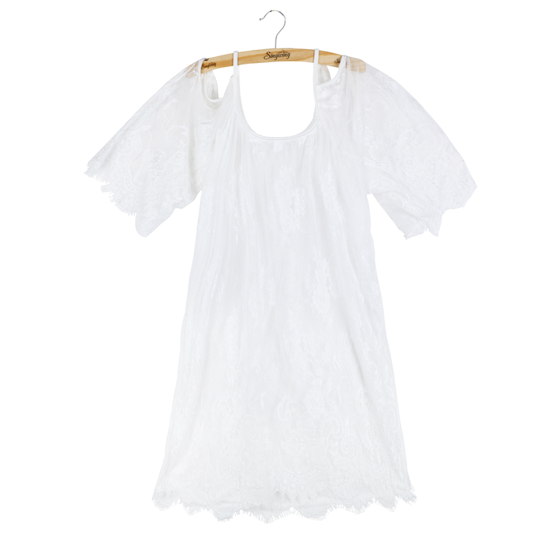 Wholesale-Plus Size Loose Lace Blouse Clothing 2016 Women White Black Off Shoulder Beach Sunscreen Swimsuit Cover Up Summer Sexy Dress