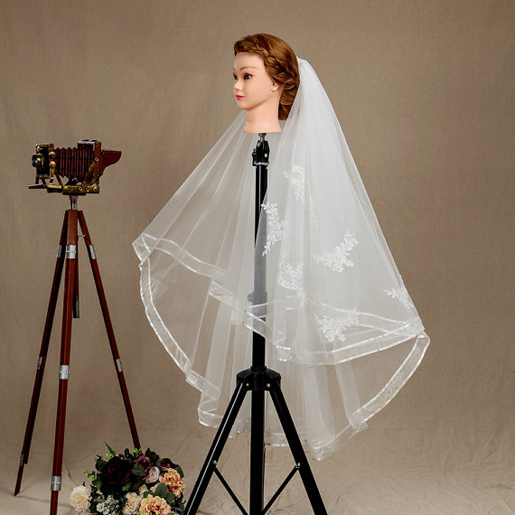 New In Stock Real Image Amazing Ribbon Edge Two Layer With Comb Lvory White Elbow Length Wedding Veil, Ivory
New In Stock Real Image Amazing Ribbon Edge Two Layer With Comb Lvory White Elbow Length Wedding Veil, Ivory