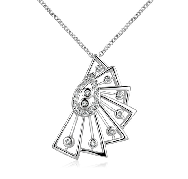 Best gift fan shape Pendant Necklace white gemstone sterling silver necklace STSN501,fashion 925 silver necklace factory direct sale