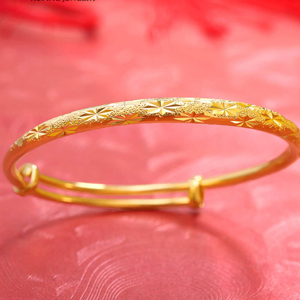 Womens Bangle Adjustable Bracelet Diameter 60mm Gold Filled Classic Female Star Carved Bangle Wedding Jewelry 4mm Wide