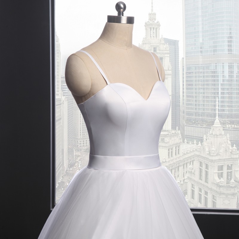 Spaghetti Strap Simple Beach Wedding Dress Vestido Noiva Praia White Tulle Casamento Sashes A-line Bridal Gown Custom Made