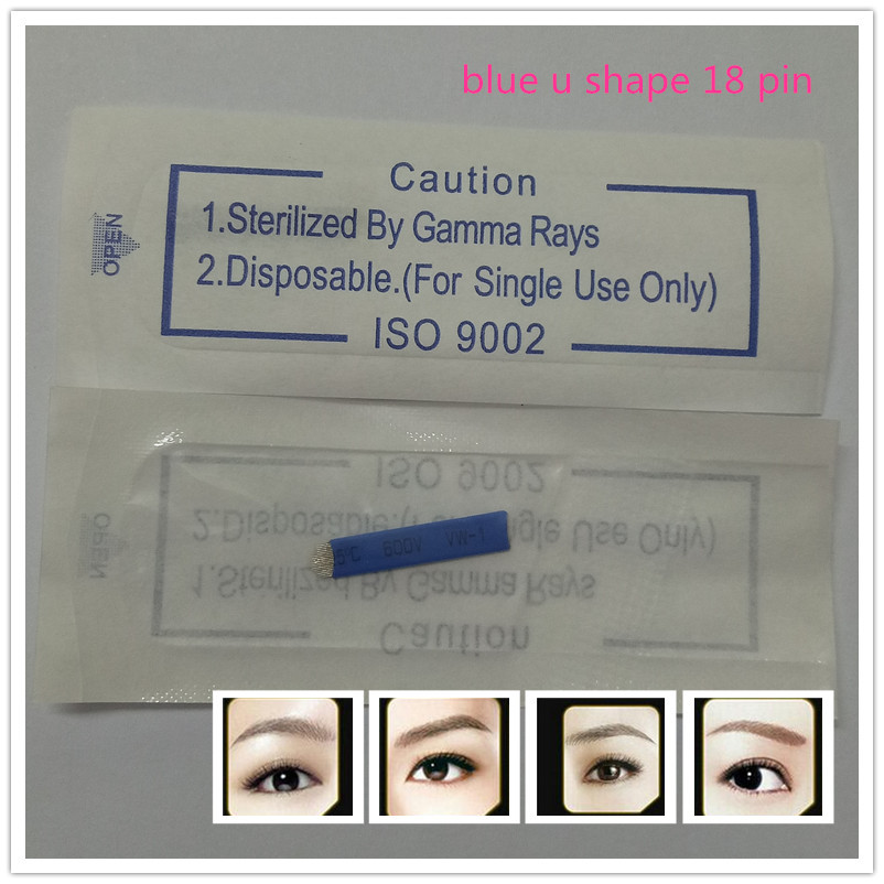 50 Pcs/lot 18 Pin U Shape s Permanent Makeup Eyebrow Embroidery Blade For 3D Microblading Manual Tattoo Pen