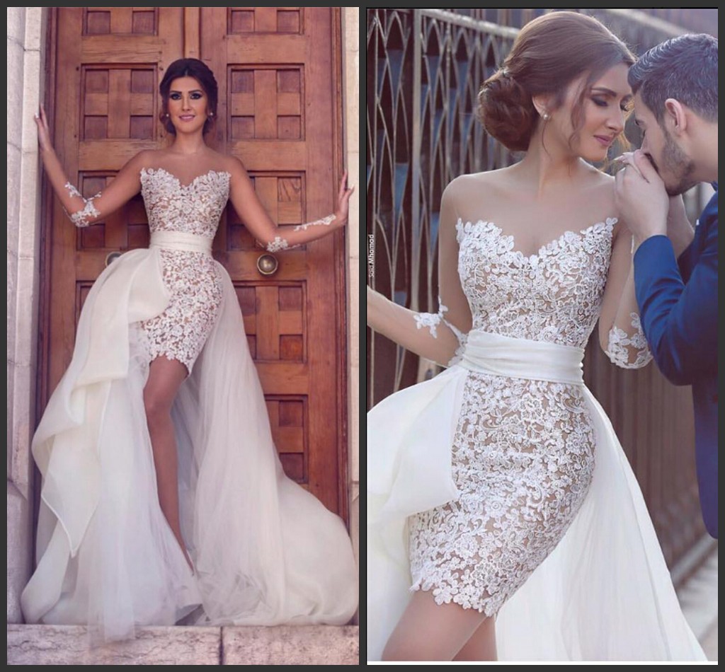 Sheath Crew Sheer Bridal Wedding Gowns 2021 Short Long Sleeve Lace beach Wedding Dresses With Detachable Skirt, Gold
Sheath Crew Sheer Bridal Wedding Gowns 2021 Short Long Sleeve Lace beach Wedding Dresses With Detachable Skirt, Gold
