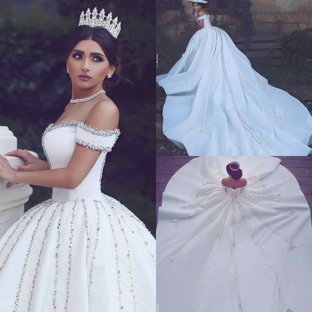 2019 Said Ahamad Off The Shoulder Wedding Dresses Shining Beaded Crystal Cathedral Train Bridal Gown White Ivory Satin For Castle Wedding, Pink
2019 Said Ahamad Off The Shoulder Wedding Dresses Shining Beaded Crystal Cathedral Train Bridal Gown White Ivory Satin For Castle Wedding, Pink