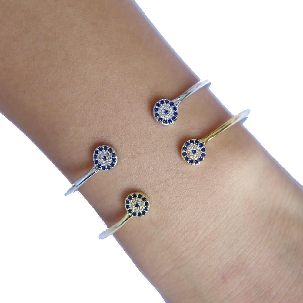 open adjust 5860mm silver gold evil eye jewelry micro pave cz disco charm open turkish evil eye bangle fow women