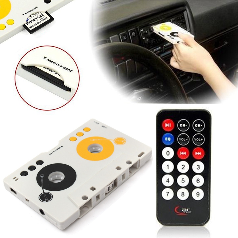 

Retro Car Telecontrol Tape Audio Cassette SD MMC memory card MP3 Player Adapter Kit with remote control Portable USB Car Cassette MP3 Player, White