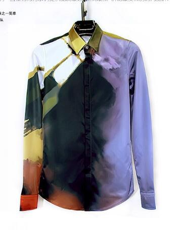 Wholesale-New British Style Fashion Clothing Printed Brand Top Mens Floral Shirt Casual Shirts Men's Cotton Long Sleeve Dress