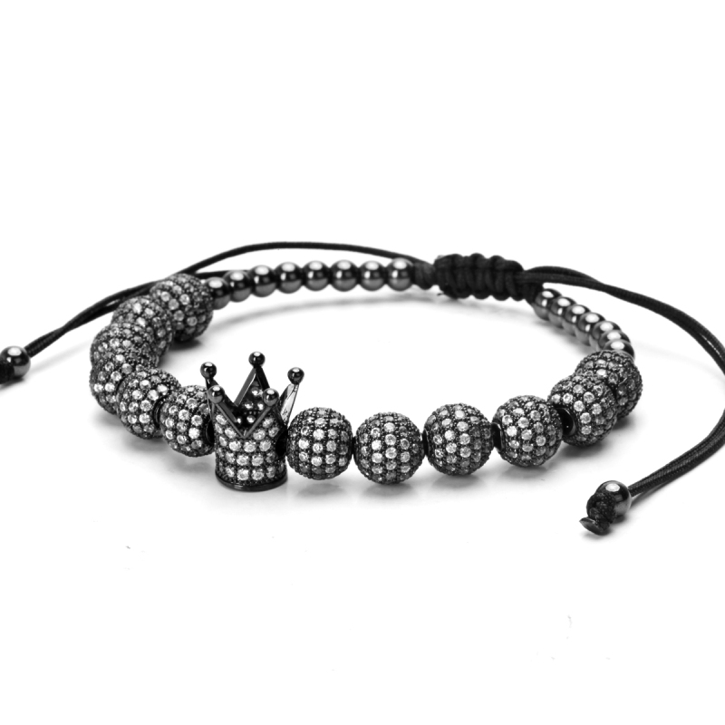 Men bileklik slivery Crown Charm Bracelets Jewelry Strands DIY 4mm Round Beads Braided Bracelet Female pulseira Zircon Gift Valentine's Day Holid