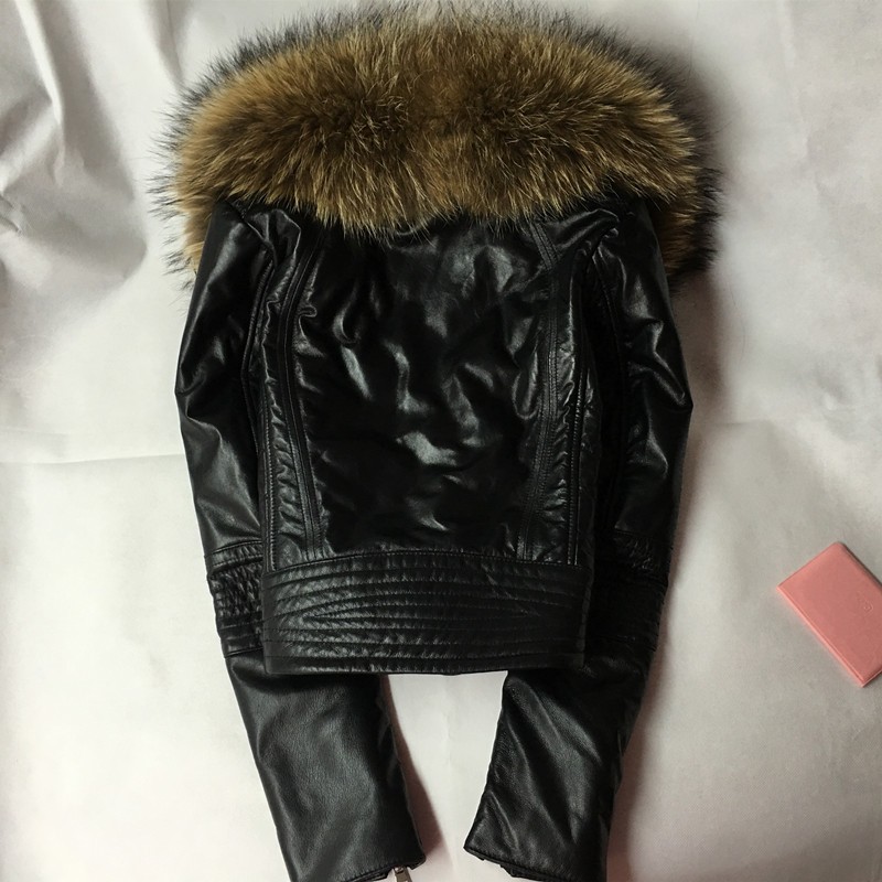 Wholesale-2016 fashion new style genuine leather jacket with big raccoon dog wool women's sheep skin real leather coat for female